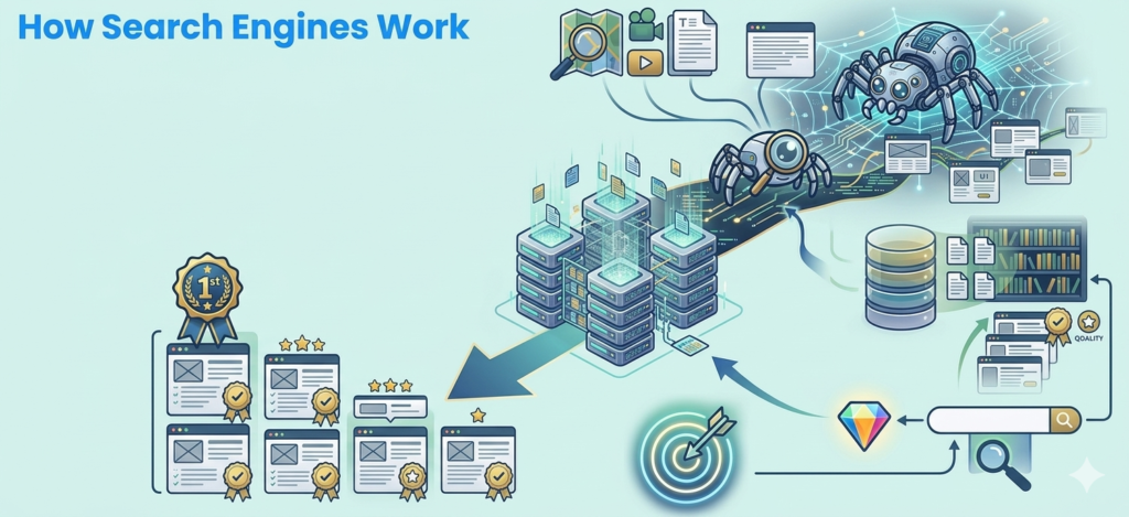 illustration of how search engine works